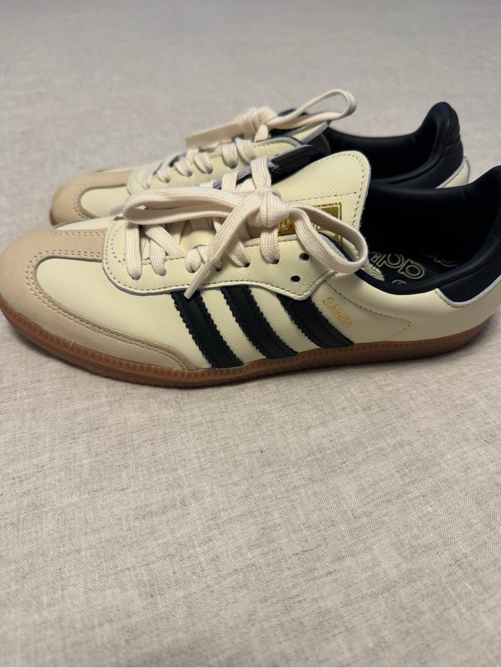 adidas Samba Sneakers in Cream and Black with Gum Sole